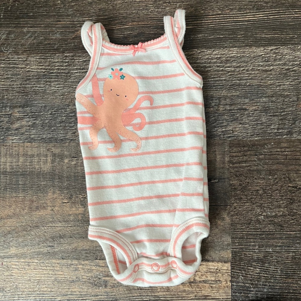 Carter's Octopus Bodysuit‎ Sleeveless Striped Summer Outfit Newborn NB